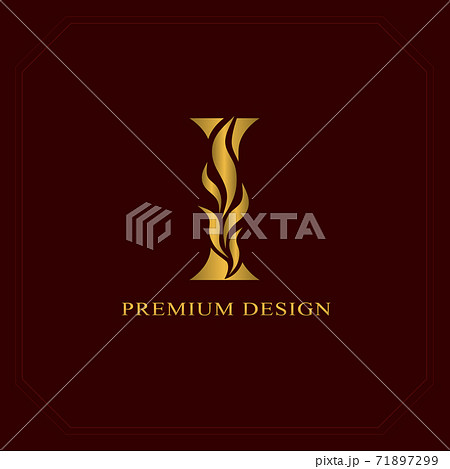 Gold Elegant letter I. Graceful style. Calligraphic beautiful logo. Vintage drawn emblem for book design, brand name, business card, Restaurant, Boutique, Hotel. Vector illustration 71897299