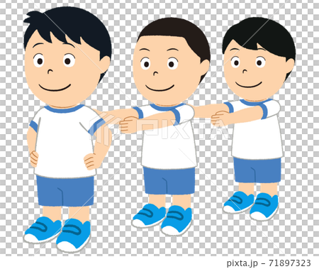 運動会で整列する男の子のイラストのイラスト素材