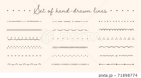 手描き風の飾り線のセット 装飾 仕切り あしらい おしゃれ かわいい 飾り罫 素材 フレームのイラスト素材