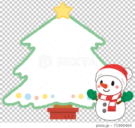 可愛いサンタ雪だるまとクリスマスツリーのフレーム 可愛いサンタ雪だるまとクリスマスツリーのフレーム 71900464