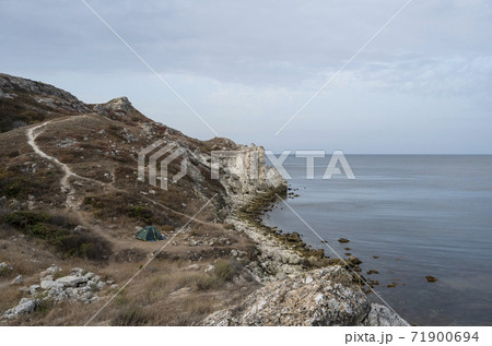 Dzhangulskoe landslide coast nature reserve in the morning in the Republic of Crimea, Russia. September 27, 2020 71900694