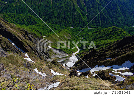 残雪と新緑の谷川連峰・一ノ倉沢 残雪と新緑の谷川連峰・一ノ倉沢 71901041