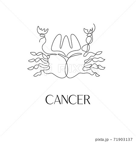 Zodiac sign Cancer. One line. Vector illustration in the style of minimalism. Continuous line. Zodiac sign Cancer. One line. Vector illustration in the style of minimalism. Continuous line. 71903137