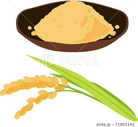 皿に盛った米糠と稲穂 71903142