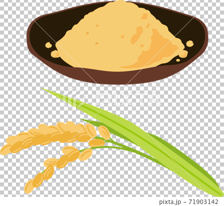 皿に盛った米糠と稲穂 71903142
