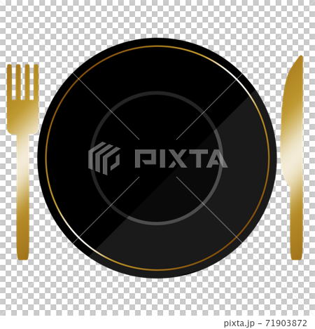 Plate and cutlery black & gold knife and fork Plate and cutlery black & gold knife and fork 71903872