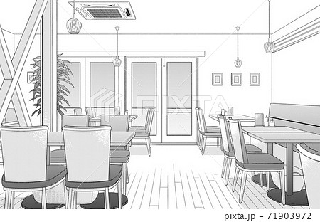 漫画風ペン画イラスト 店舗 カフェのイラスト素材