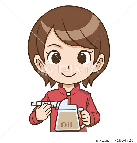 オイルジョッキを持った整備士の女性 71904720