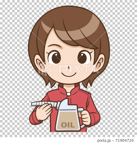 A mechanic woman with an oil jug 71904720