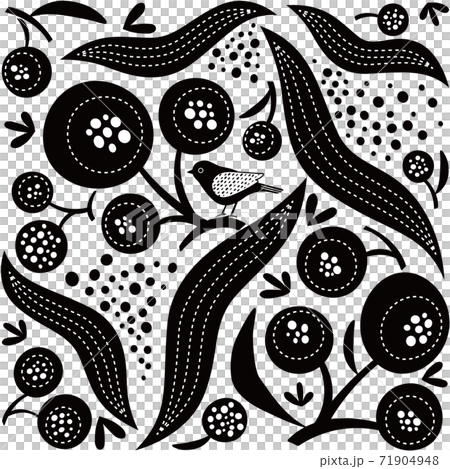 北欧風のかわいい鳥と植物のイラスト ベクターイラスト白地のイラスト素材