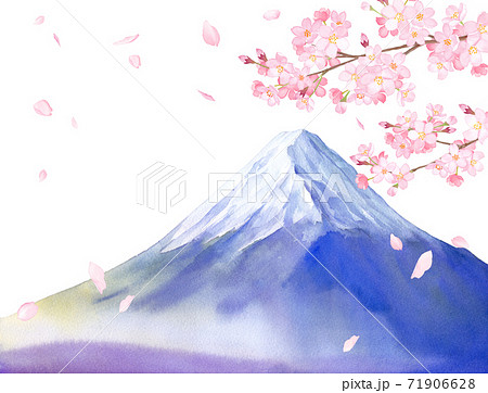 春の花 桜と富士山の景色 水彩イラスト 白背景 のイラスト素材 春の花 桜と富士山の景色 水彩イラスト 白背景 のイラスト素材