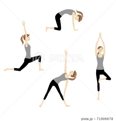 運動している女性のイラストセット ヨガ ストレッチ ピラティス のイラスト素材