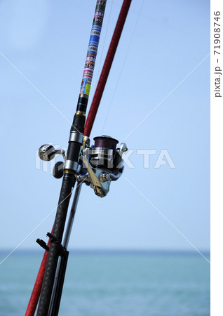 PORT DICKSON, MALAYSIA -APRIL 28, 2017: Fishing rods complete with the motor used by fisherman. These rods are used to fish in coastal fishing. 71908746