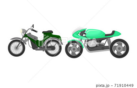 Sport Motorcycle or Motorbike as Two-wheeled Motor Vehicle Side View Vector Set 71910449