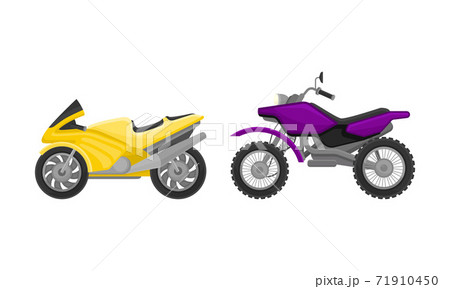 Sport Motorcycle or Motorbike as Two-wheeled Motor Vehicle Side View Vector Set 71910450