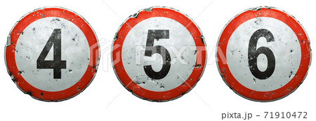 Set of public road signs in red and white with a numbers 4, 5, 6 in the center isolated on white background. 3d 71910472