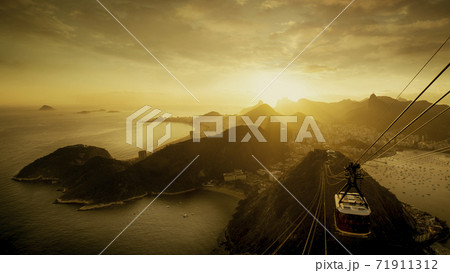 Panorama of Rio de Janeiro from the Sugarloaf Mountain by Sunset, Brazil 71911312