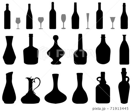 Silhouettes of glasses and bottles of wine on a white background	 71913445