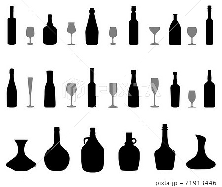 Silhouettes of glasses and bottles of wine on a white background	 71913446