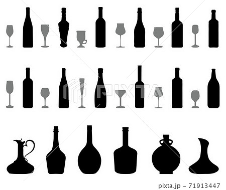 Silhouettes of glasses and bottles of wine on a white background	 71913447