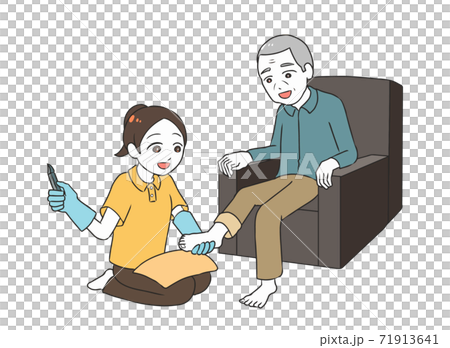 Elderly male foot care female caregiver Elderly male foot care female caregiver 71913641