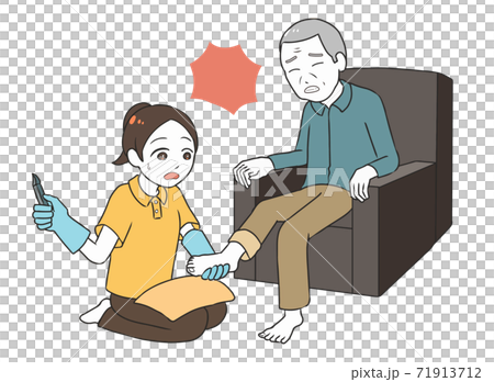 Foot care for elderly men Deep nails Female caregiver 71913712