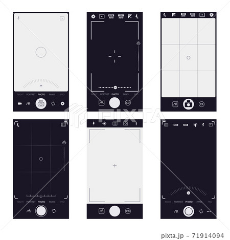 Mobile viewfinder interface. Smartphone camera photo and video shooting, phone snapshot display. Mobile video and photo app vector illustrations 71914094