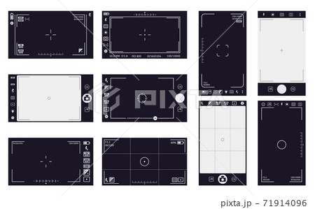 Camera viewfinder frames. Camcorder interface, cam screen with recording time and video quality. Camera digital interface vector illustrations 71914096