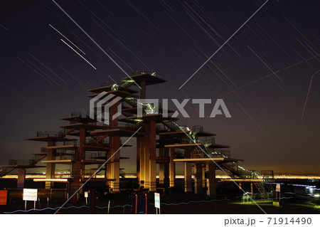 千葉県富津岬の展望台の夜景の写真素材