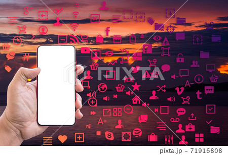 The hand holding the phone that separated from white background technology On a white background clipping part 71916808