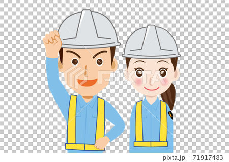 工人交通指引衛兵男性和女性警衛隊插圖上半身膽量姿勢胸圍統一微笑安全反射背心 71917483