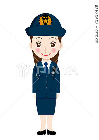 働く人直立している制服を着た警官 警察官 お巡りさんのイラスト若者青年笑顔のイラスト素材