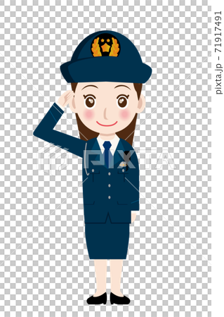 働く人直立敬礼をする制服を着た婦人警官 警察官 お巡りさんのイラスト若者青年笑顔のイラスト素材