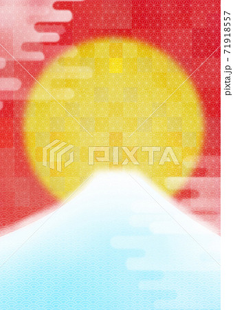 富士山と初日の出のかわいい年賀状背景イラスト縦のイラスト素材