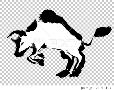 牛のの手描きの和風イラスト 筆書きの線画の力強いイラスト 牛のの手描きの和風イラスト 筆書きの線画の力強いイラスト 71919105