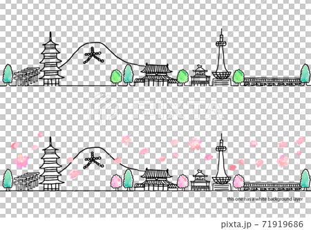 簡單的手繪春天京都城市景觀線圖集 簡單的手繪春天京都城市景觀線圖集 71919686
