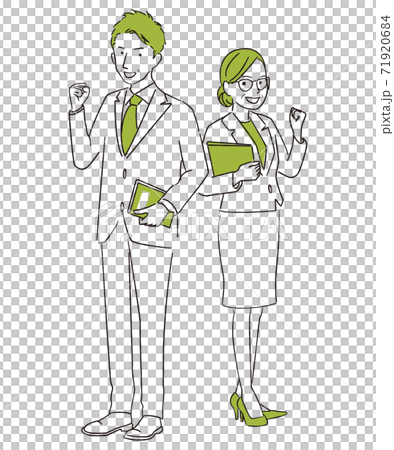 手描き1color　男女ペア　スーツ　ベテランガッツポ―ズ 71920684