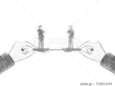ビジネスの概念で切れかけのロープの上に立つビジネスマンのイラストのイラスト素材