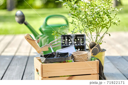 box with garden tools in summer 71922171