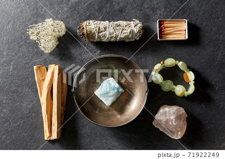 various staff for magic ritual on slate background various staff for magic ritual on slate background 71922249