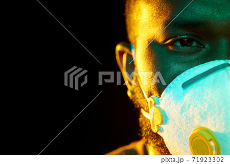 african american man in mask or respirator african american man in mask or respirator 71923302