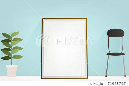 部屋のインテリア 壁にポスターを立てかけるモックアップ風イメージイラストのイラスト素材