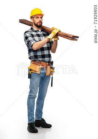 male worker or builder in helmet with boards male worker or builder in helmet with boards 71926603