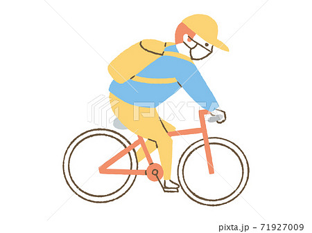 マスクをして自転車に乗る人のイラスト素材