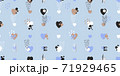 Abstract seamless pattern for Valentines day. Blue background with hearts. Cute hand-drawn simple illustration. Ornament for wrapping paper banner, postcard. Vector illustration about love. 71929465