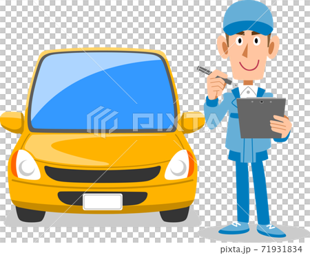 Auto mechanic and car to fill out documents 71931834