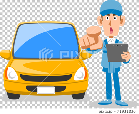 指をさす自動車整備工と車 71931836