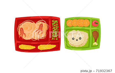 Food Tray With Sections Filled With Snack And のイラスト素材