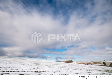 初雪美瑛の素敵な空のある風景 71932787