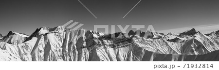 Black and white large panorama of snowy mountains 71932814